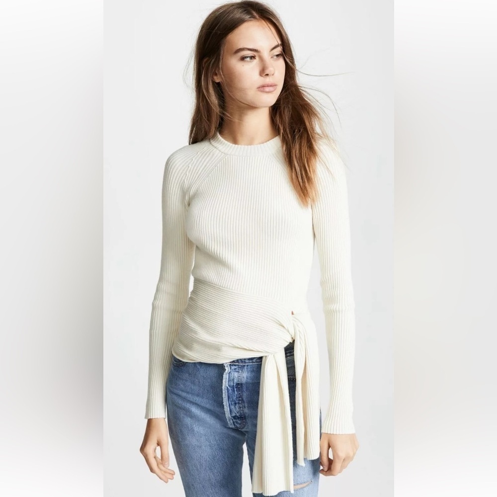 3.1 Phillip Lim Ribbed Sweater With Waist Tie Antique White, Small​​​ - Picture 6 of 11